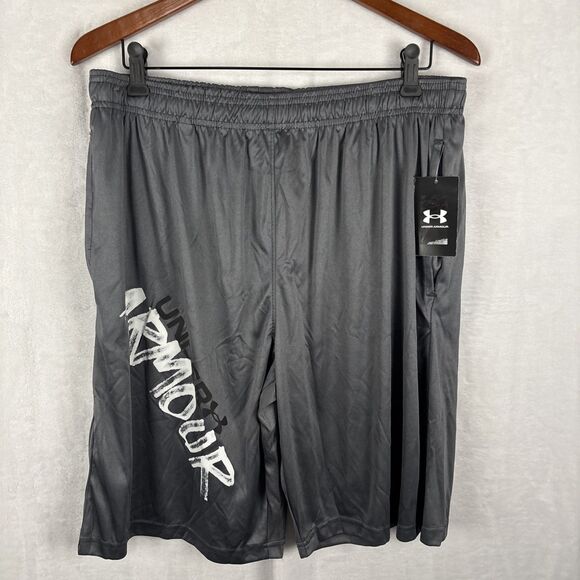 Mens Under Armour Gym UA Tech Athletic Logo Shorts Gray Size 2XL NWT - Picture 1 of 5
